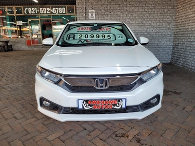 White Honda Amaze 1.2 Comfort CVT with 43516km available now! CALL AWESOME AUTOS 0215926781