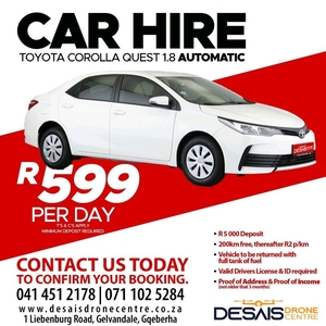 Toyota Corolla Quest 1.8 auto available for rental