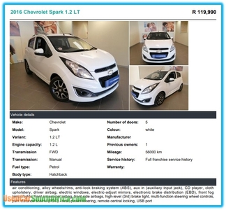2016 Chevrolet Spark Lestger used car for sale in Cape Town South Western Cape South Africa - OnlyCars.co.za