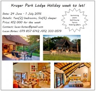 Kruger Park Lodge Week for hire - Nelspruit