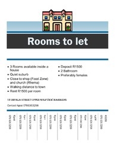 Rooms for hire - Mmabatho