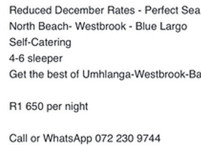 Reduced December rates - Sea View - Durban