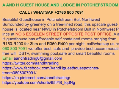 AT Potchefstroom: A&H Guesthouse & Lodge in Potchefstroom Bult. Lodge & Accommod
